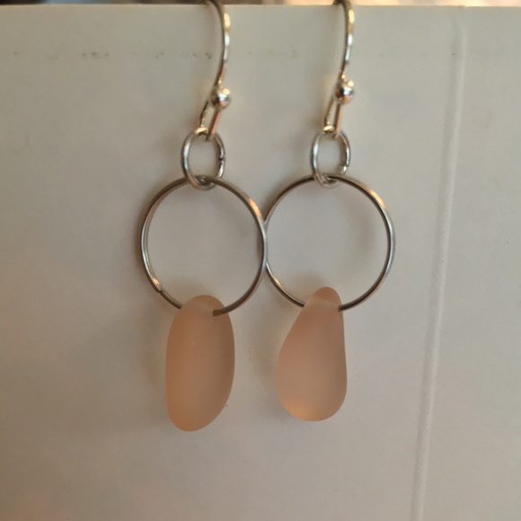Hand Crafted Jewelry - Handmade Sandy Peach Beach Glass Earrings